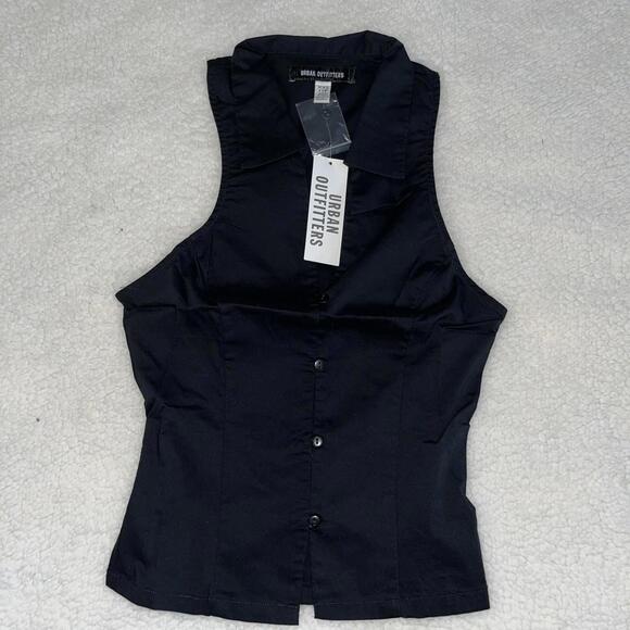 Urban Outfitters Tops - Urban Outfitters Women’s Sleeveless Button Front Collared Black Blouse XXS